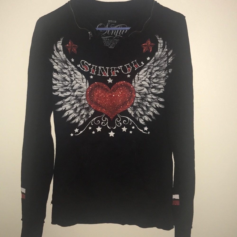 Sinful hoodie/sweatshirt with zip on hood